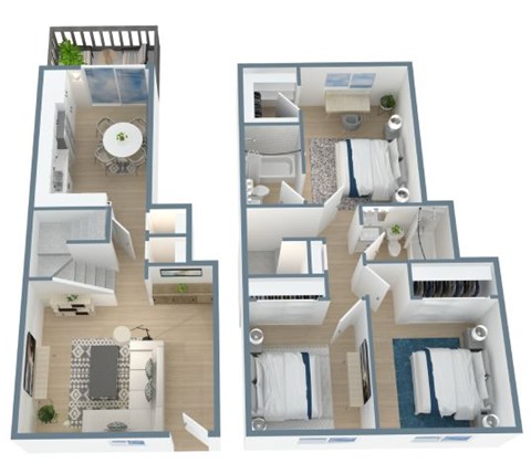 Floor plan for 3 beds, 2 baths, 1116 sqft
